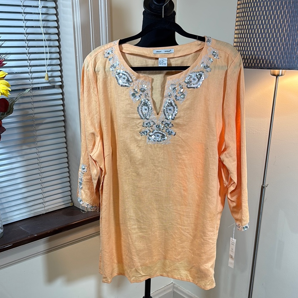 Vibrant Orange 3/4 Sleeve Embellished Tunic